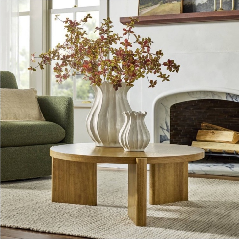 16” Pleated Ceramic Rustic Vase Sour Cream - Hearth & Hand™ with Magnolia
